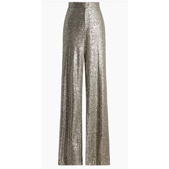 Ralph Lauren Collection Pants - RALPH LAUREN COLLECTION PURPLE LABEL Welles SILVER SEQUIN Wide Leg Pants Size 10